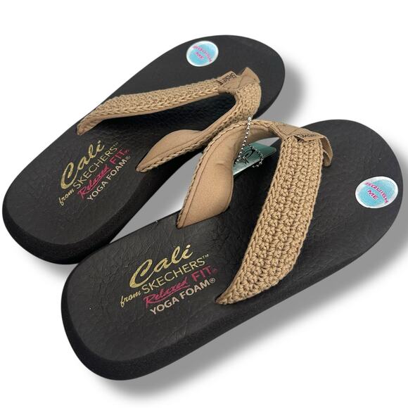 NEW Cali from Skechers Flip Flops Size 7 Mocha Brown Woven Yoga Foam Sandals NWT - Picture 5 of 9